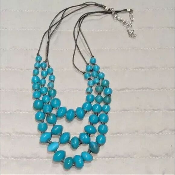 Artisan Semi-Precious Blue Bead Knotted Necklace 16" + 3" Extender - Picture 5 of 7